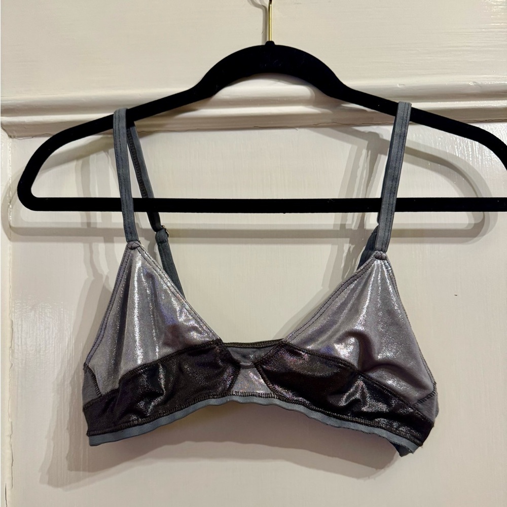 Vintage Xirena Metallic Silver and Grey Bikini top/ Bralette LG